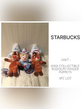 STARBUCKS - NWT - 5PCS - 2003 HOLIDAY COLLECTIBLE RUDOLPH FINGER PUPPETS